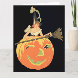 Tarjeta Witch Jack O Lantern Pumpkin Broom