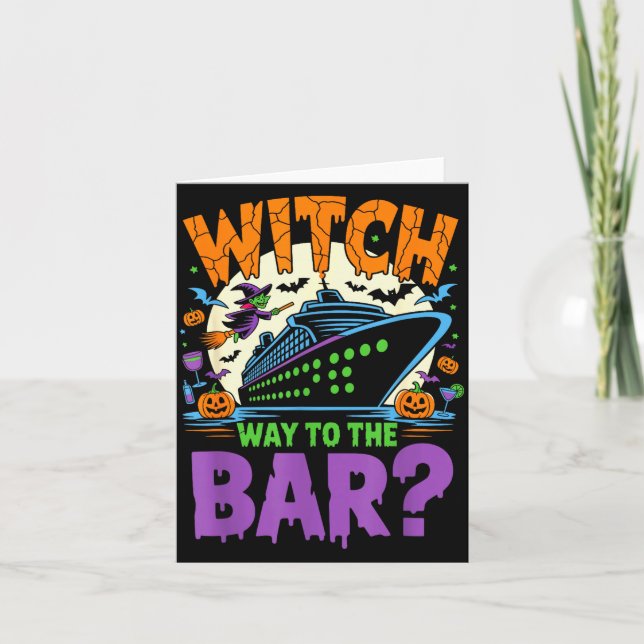 Tarjeta Witch Way To The Bar Funny Halloween Cruise  (Anverso)