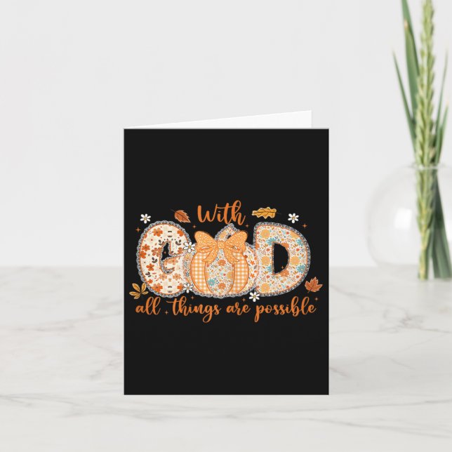 Tarjeta With God All Things Are Ssible Fall Pumpkin Patter (Anverso)