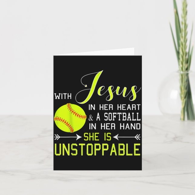 Tarjeta With Jesus In Her Heart And A Softball She Is Unst (Anverso)