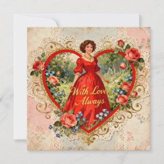 Tarjeta With Love Always Vintage Lady with Floral Heart
