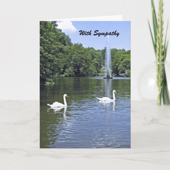 Tarjeta With Sympathy, White Swans and Fountain Greeting (Anverso)