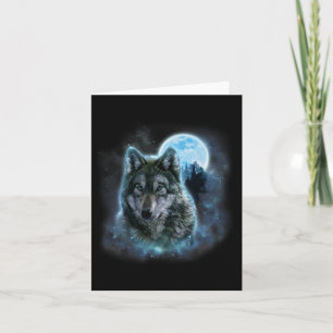 Tarjeta Wolf Icy Moon Galaxy Hundiendo A Los Lobos Gris De