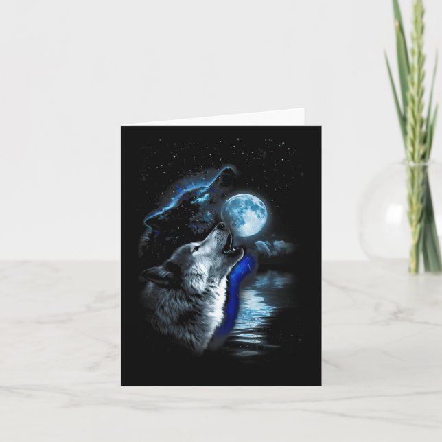 Tarjeta Wolf Moon Lake Wolf Howling Full Moon Wolf Graphic (Anverso)