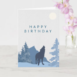Tarjeta Wolf Mountain Moon Forest Feliz cumpleaños para él