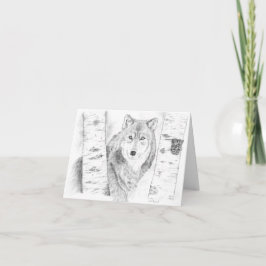 Tarjeta Wolf Peering a través de los árboles birch