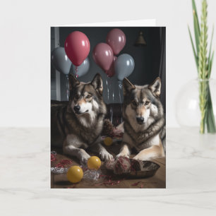 Tarjeta Wolf Realista con Globos Cumpleaños