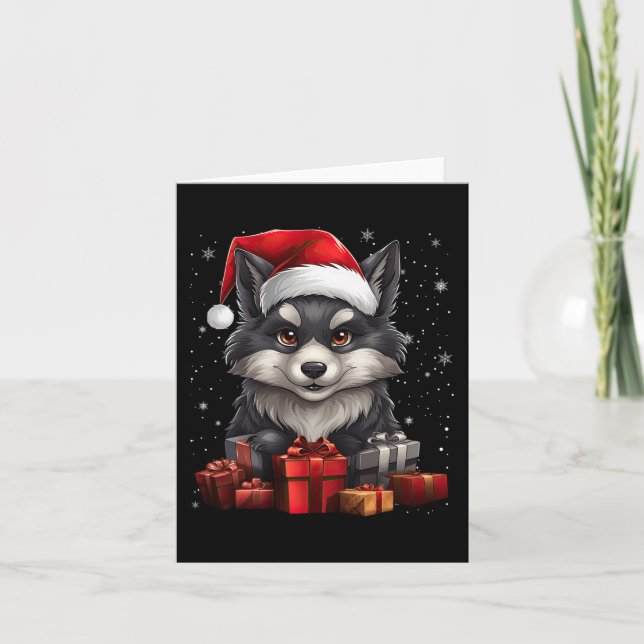 Tarjeta Wolf Santa Claus Navidades Gorras Nieve Navidad Pa (Anverso)