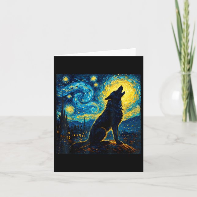 Tarjeta Wolf Starry Night Howling Moon Graciosos Regalos P (Anverso)