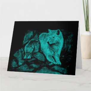 Tarjeta Wolf y Raven en la noche