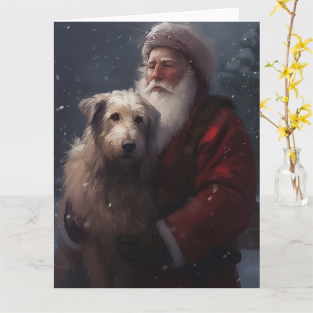 Tarjeta Wolfhound Con Navidades festivos de Santa Claus (flor amarilla)
