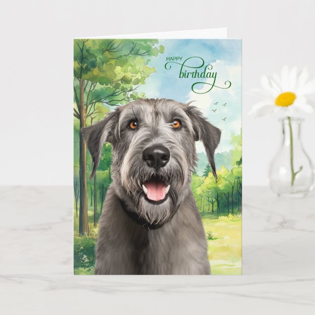 Tarjeta Wolfhound Dog Birthday Wishes Park with Oaks (Planta pequeña)
