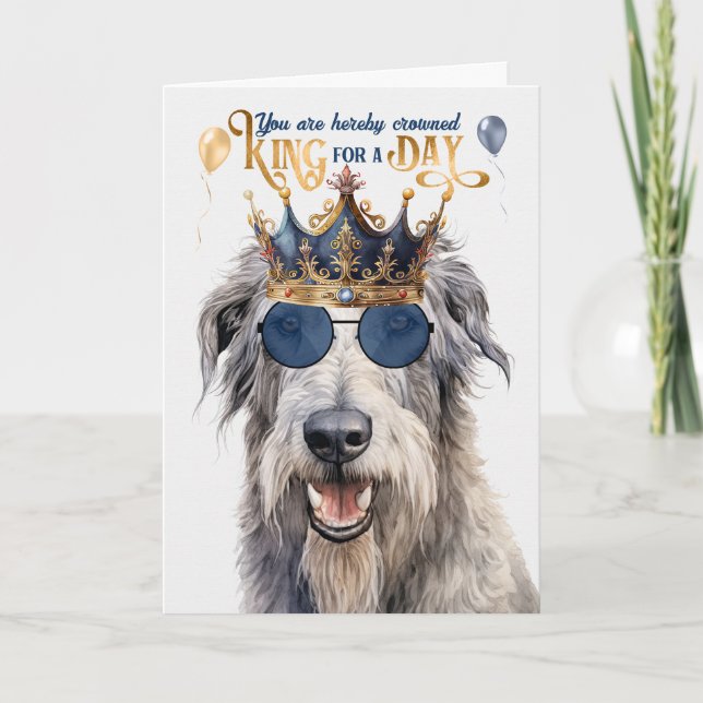 Tarjeta Wolfhound Dog King por un día divertido cumpleaños (Anverso)