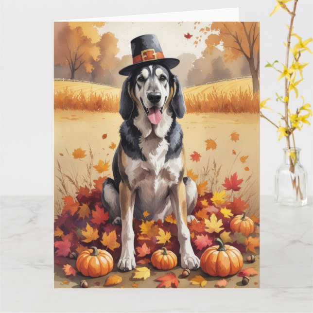Tarjeta Wolfhound En Otoño Deja El Arte Del Día De Gracias (flor amarilla)