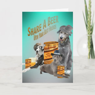 Tarjeta Wolfhound Irlandés Comparte Una Cerveza Con Tarjet