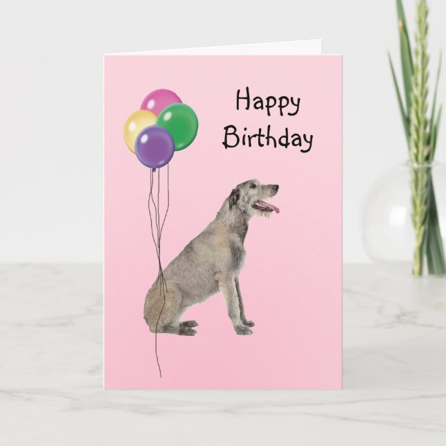 Tarjeta Wolfhound irlandés, globos de cumpleaños (Anverso)