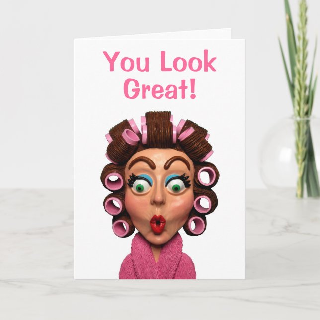 Tarjeta Woman Wearing Curlers (Anverso)