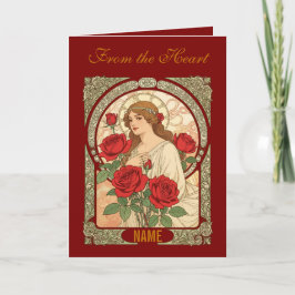 Tarjeta Woman With Roses Romantic Illustration