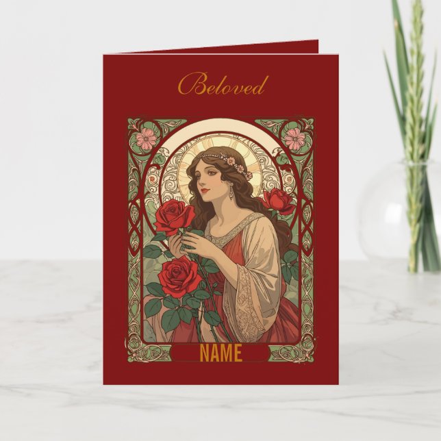 Tarjeta Woman With Roses Vintage Illustration (Anverso)