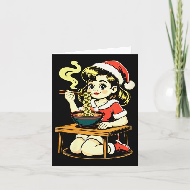 Tarjeta Womens Anime Ramen Xmas Kawaii Santa Girl Eating J (Anverso)