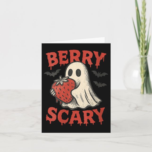 Tarjeta Womens Berry Y Cute Ghost Strawberry Halloween Pun (Anverso)