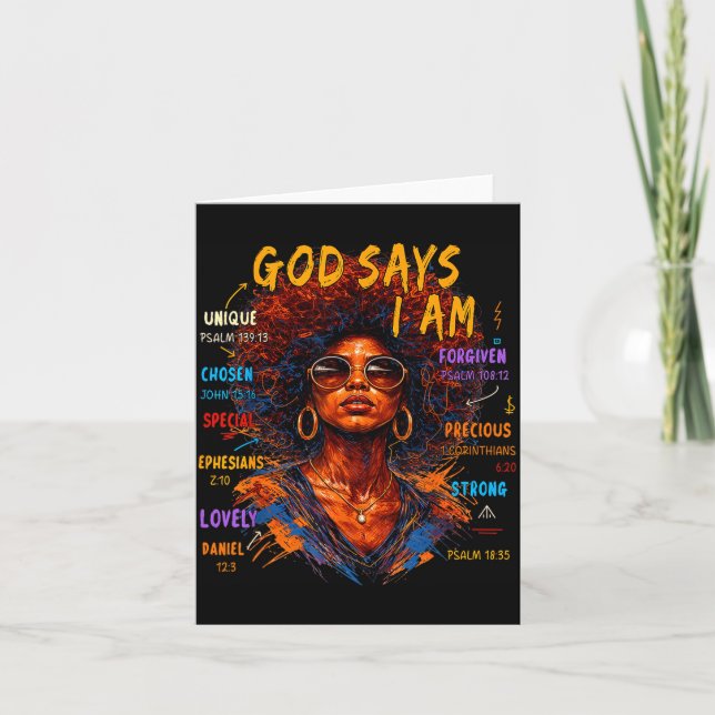 Tarjeta Womens Black Girl Queen God Says I Am Melanin Hist (Anverso)