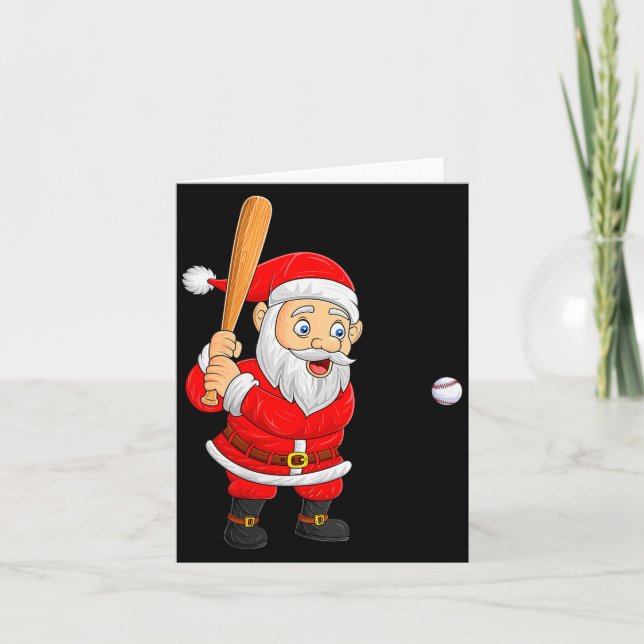 Tarjeta Womens Christmas Santa Playing Baseball Xmas Funny (Anverso)