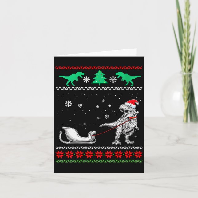 Tarjeta Womens Dinosaur Sleigh Merry Christmas Ugly Christ (Anverso)