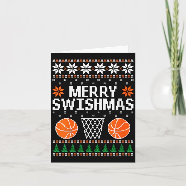 Tarjeta Womens Funny Merry Swishmas Xmas Basketball Ugly C (Anverso)