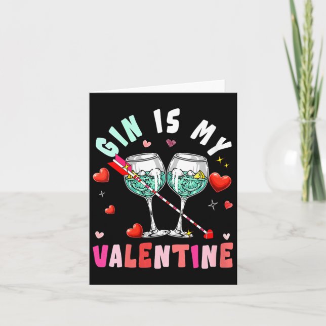 Tarjeta Women's Gin Is My Valentine Hearts Matching Drinke (Anverso)