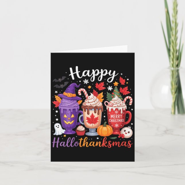 Tarjeta Womens Happy Hallothanksmas Coffee Lover Halloween (Anverso)
