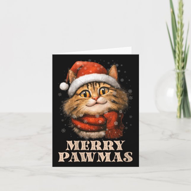 Tarjeta Womens Merry Pawmas Funny Santa Cat Christmas For  (Anverso)