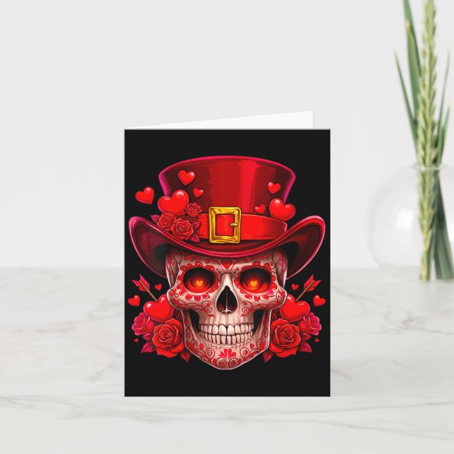 Tarjeta Women's Sugar Skull Valentine Cud Red Roses Couple (Anverso)