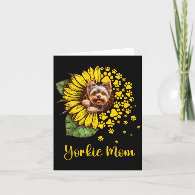 Tarjeta Womens Sunflower Yorkie Mom Dog Lover  (Anverso)