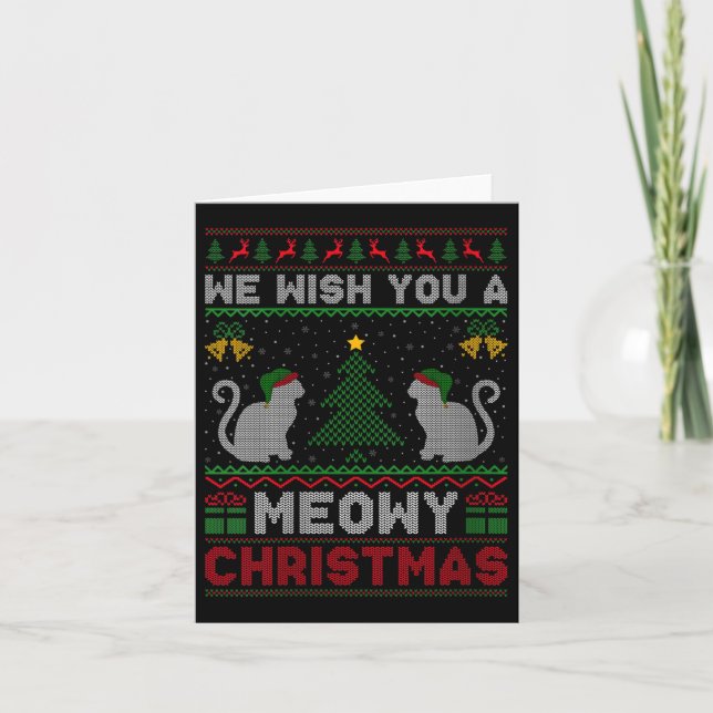 Tarjeta Womens We Wish You A Meowy Catmas Ugly Christmas S (Anverso)
