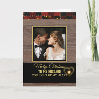 Tarjeta Wood Red Plaid Merry Christmas to my Husband