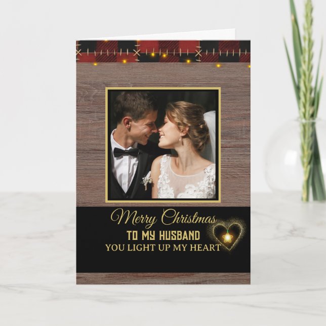 Tarjeta Wood Red Plaid Merry Christmas to my Husband  (Anverso)