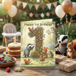Tarjeta Woodland Animals Number 1 | First Birthday Photo