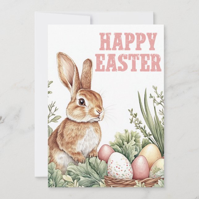 Tarjeta Woodland Bunny Wishes – Happy Easter (Anverso)
