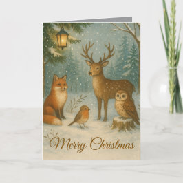 Tarjeta Woodland Creatures Cozy Christmas Custom Name