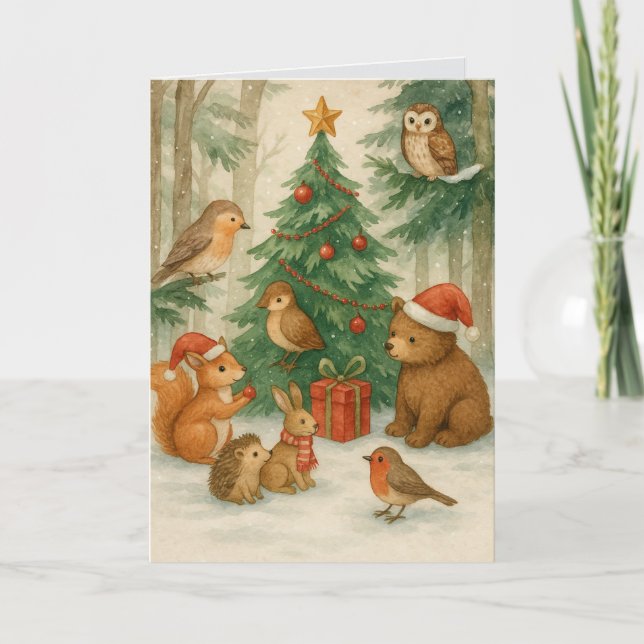 Tarjeta Woodland Creatures Custom Christmas (Anverso)