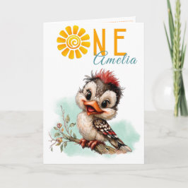Tarjeta Woodland Forest Animal Bird First Birthday Card