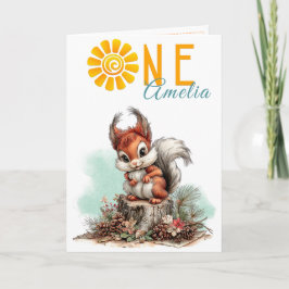 Tarjeta Woodland Forest Squirrel First Birthday Card