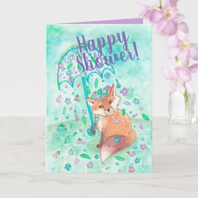 Tarjeta Woodland Fox y Flowers Happy Shower Card (Orquídea)