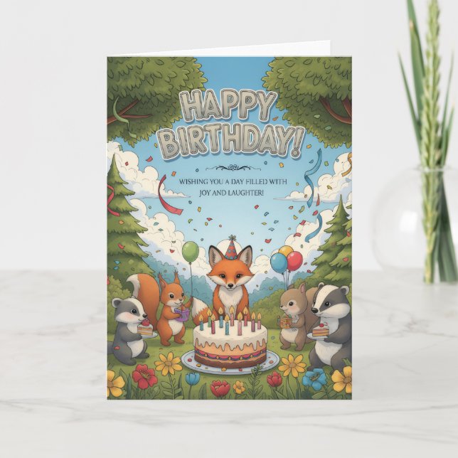 Tarjeta Woodland Friends Birthday Celebration Card (Anverso)