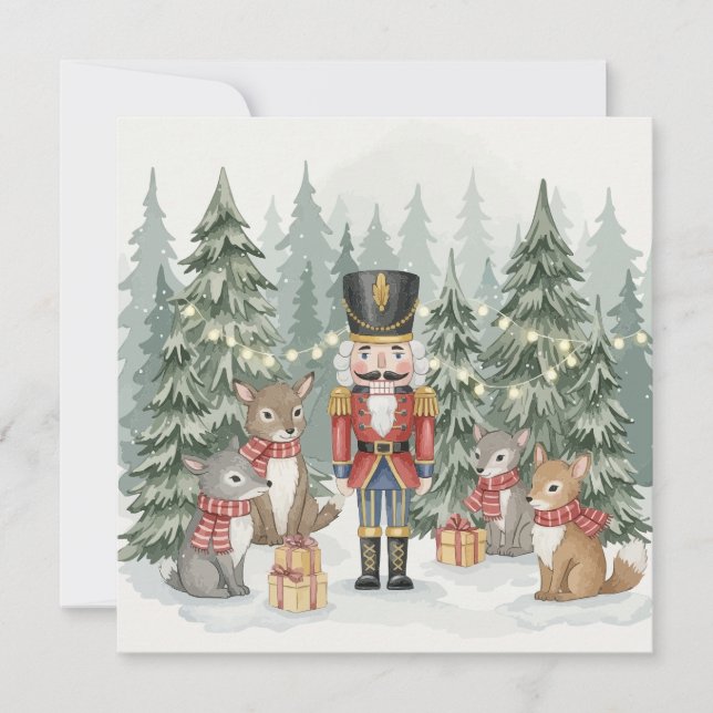 Tarjeta Woodland Nutcracker Watercolor Christmas Card  (Anverso)