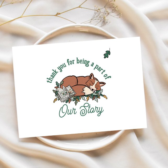 Tarjeta Woodland Storybook Fox Baby Shower Gracias (Baby Shower Thank You Card - "Our Story" Woodland Storybook Theme)