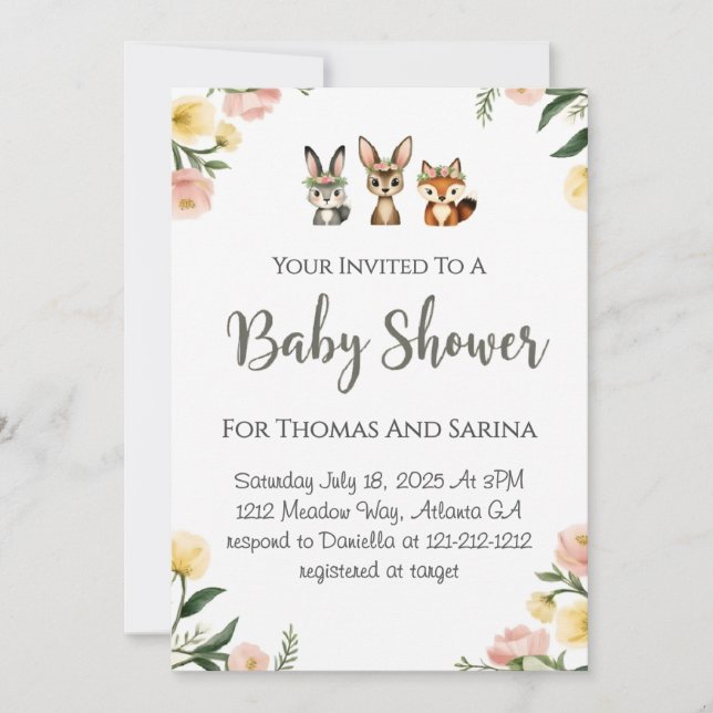 Tarjeta Woodlands Design Baby Shower (Anverso)