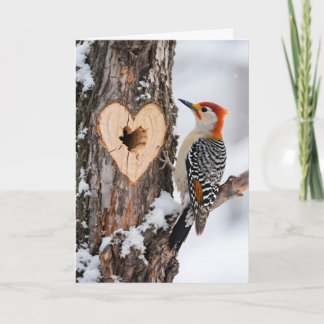 Tarjeta Woodpecker Beside Heart-Shaped Tree Hole