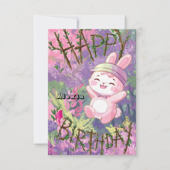 Tarjeta Woods Boho Bunny Digital Birthday (Anverso)